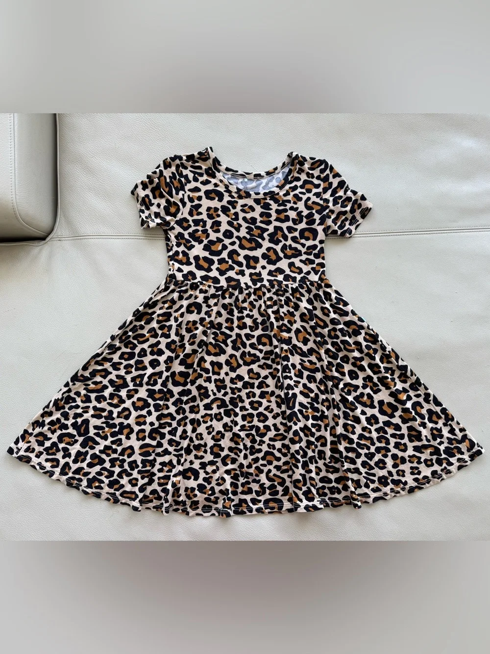 Posh Peanut Leopard Print Short Sleeve Twirl Dress - Size 5-6